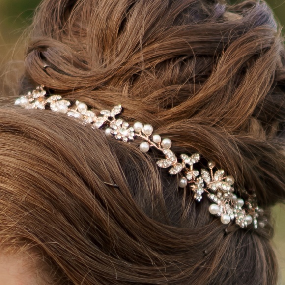 Accessories - Bridal Hair Vine/Tiara, Pearl/Rose Gold/Rhinestone